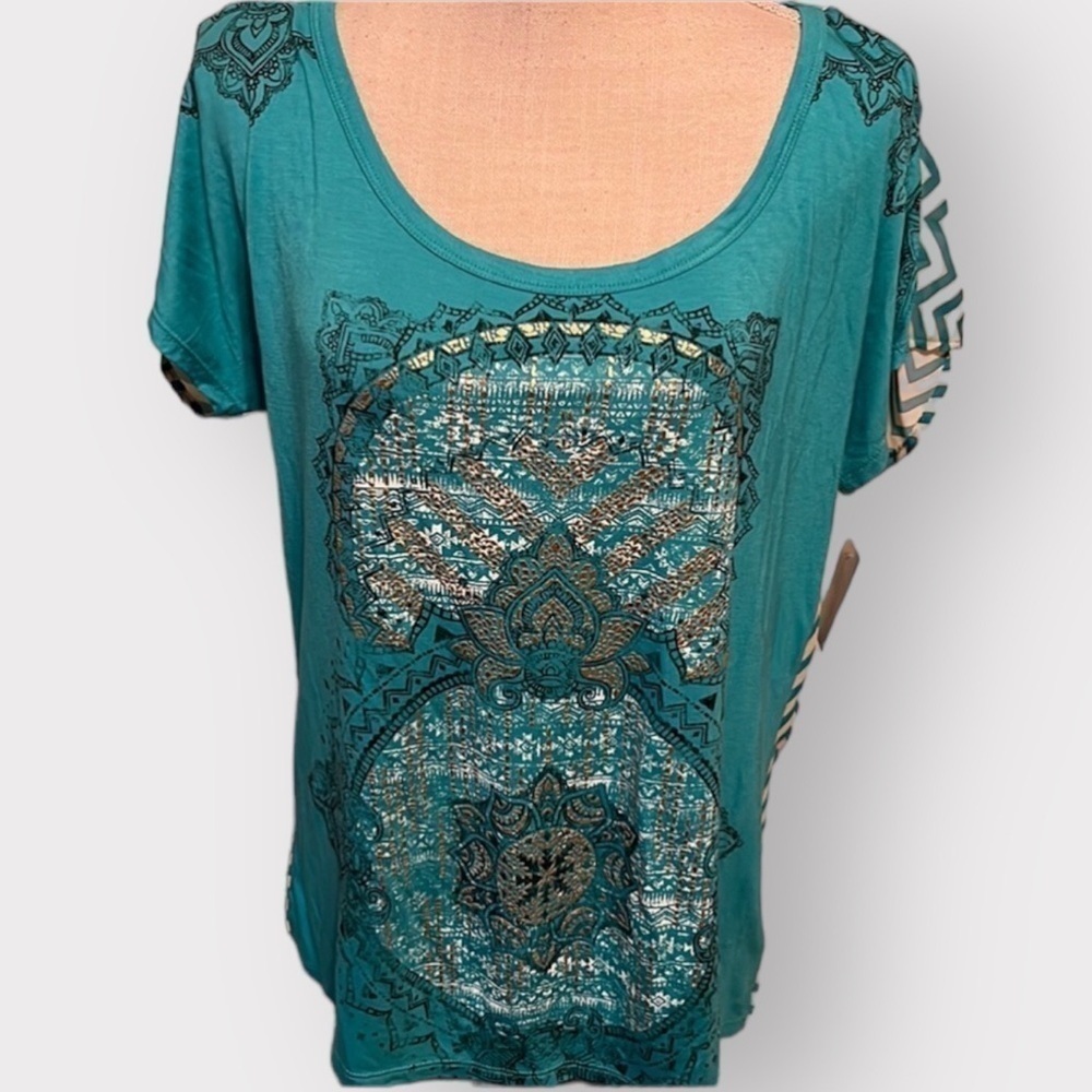 La mamba top with gold Aztec design. Size medium